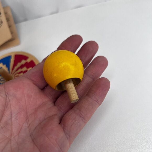 Authentic American Toyes Wooden Spinning Toy Tops Whirlygig Flip Over Top Pouch - Picture 3 of 10